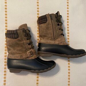 Sperry Tan Suede and Black Rubber Duck Boots